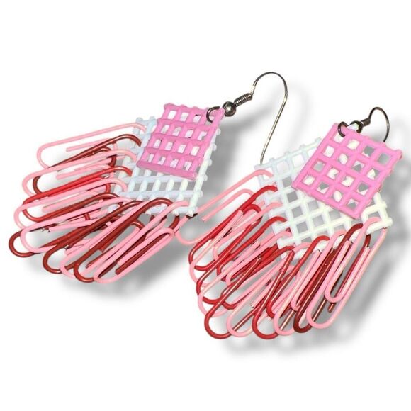 Bundle Sale 3 for $15 | Hand Crafted Pink & White Paperclip Earrings - Picture 5 of 9
